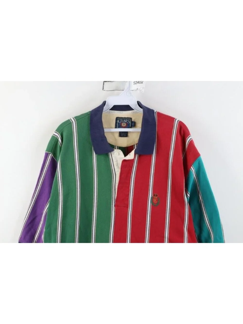 Vintage 90s Chaps Ralph Lauren Mens LT Rainbow Striped Rugby Polo Shirt Cotton